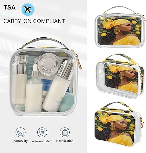 Miniatura 5 de African American Black Woman Lemons Clear Toiletry Bag for Traveling,2 Pack Makeup Cosmetic Bag with Zipper,Travel Bag for Toiletries,Travel