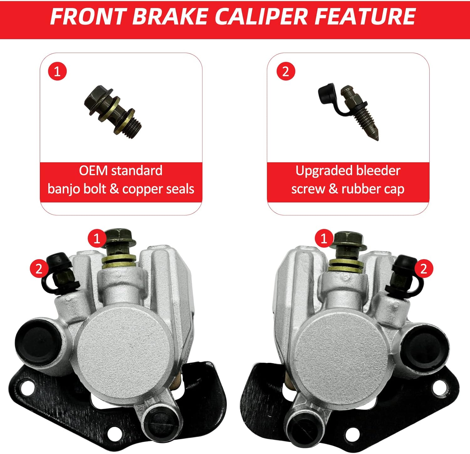 M MATI Front Left Right Brake Calipers W/Pads for Kawasaki Prairie 300 KVF300 Prairie 360 KVF360 Prairie 400 KVF400 43080-5135 43080-5136