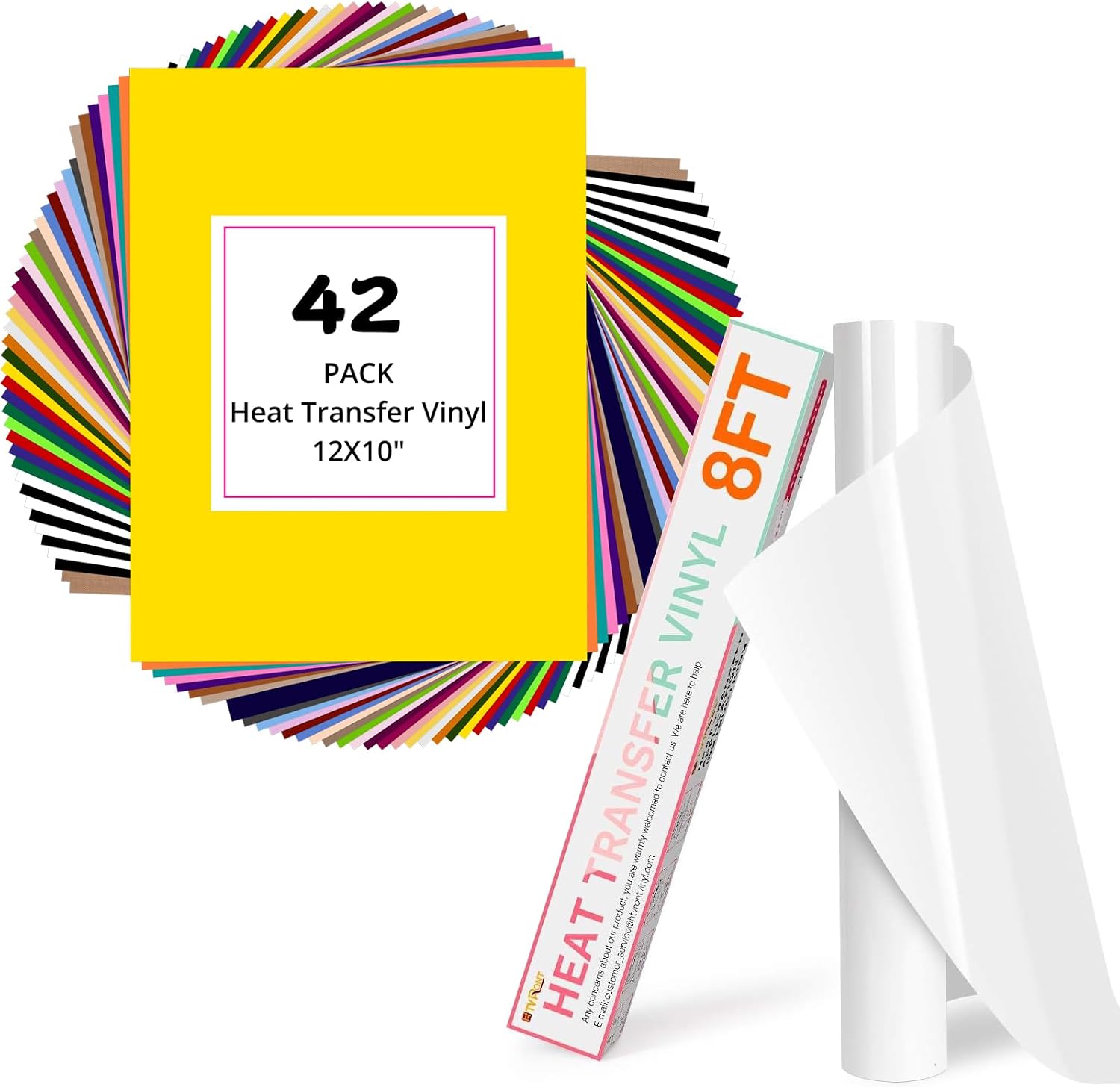HTVRONT 12" x 8ft Rolls Heat Transfer Vinyl & 12"x 10" 42pack Iron on Vinyl Sheets for T Shirts