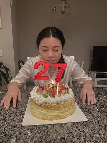 Miniatura 8 de Velas de 3.93 pulgadas de color rojo metálico con el número 2 de feliz cumpleaños, decoración y celebración de cupcakes de cumpleaños para