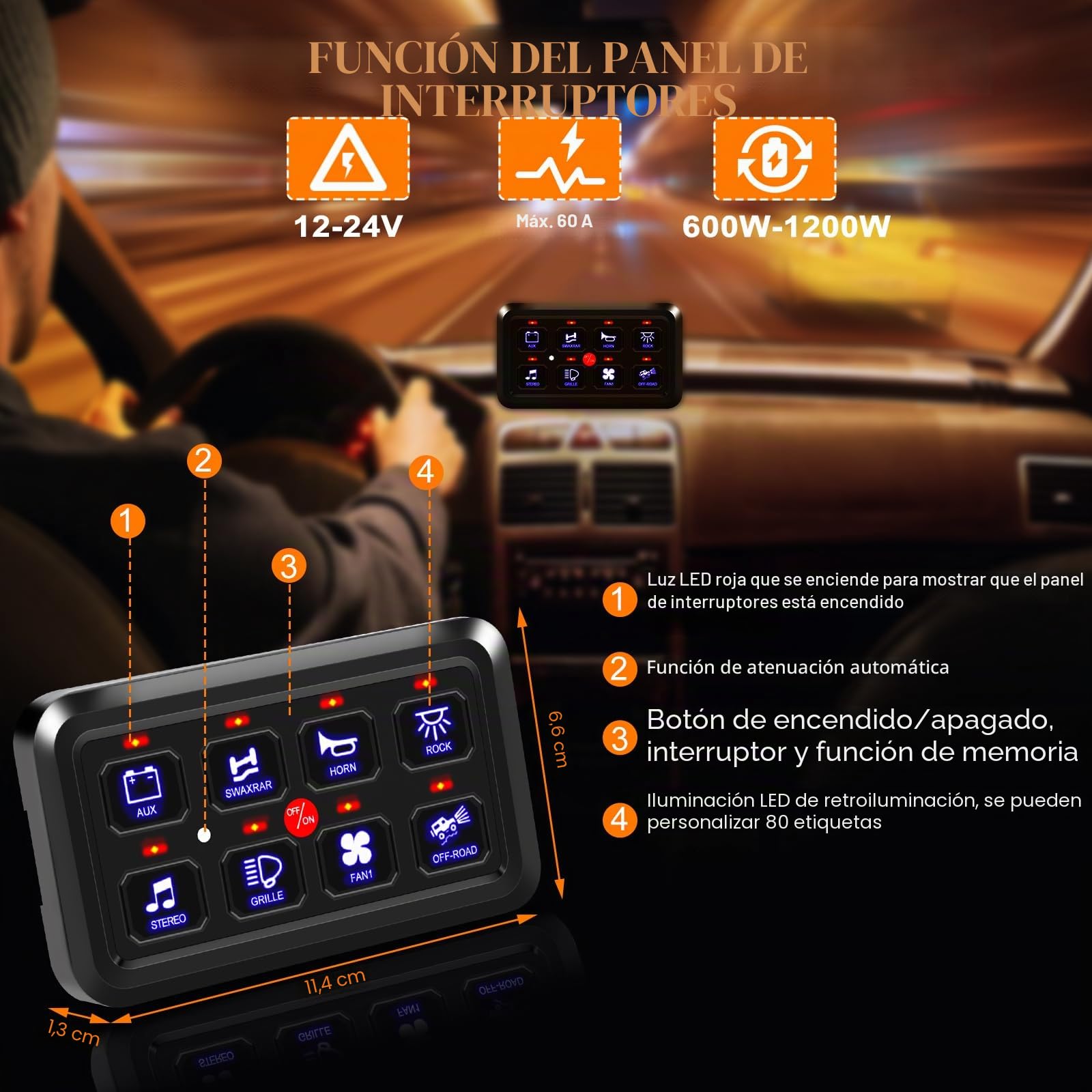 Geloo 8 Gang Panel de Interruptor Kit, 12 V/24 V sistema de relé de control de circuito caja de conmutación táctil RGB siete colores para coche, camión, caravana, barco
