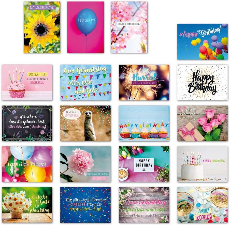 ewtshopHappy Birthday Postcards Set of 20 with 20 Sayings and Quotes // Postcard with Saying