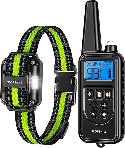 Miniatura 10 de Slopehill Collar de entrenamiento para perros, collar electrónico de choque para perros con control remoto (negro y verde)