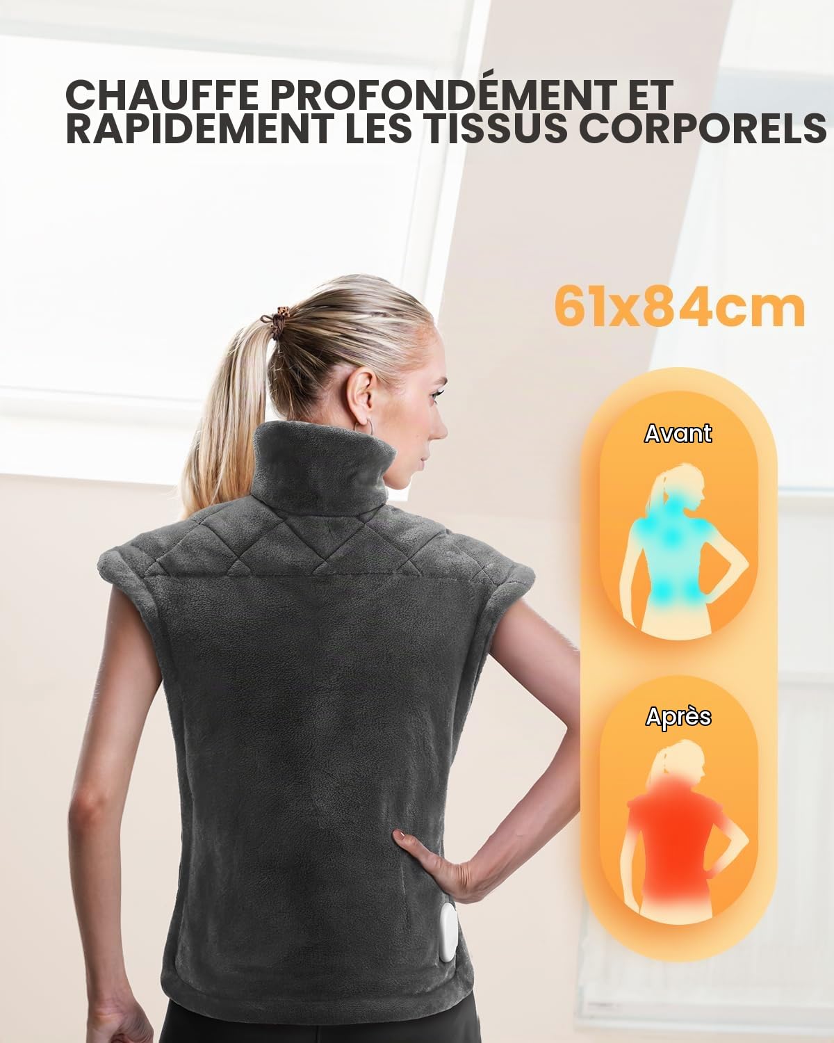 iDOO Couverture Chauffante Avec Arrêt Automatique, Oreiller Chauffant Pour le Dos, La Nuque et Les épaules, Couverture Chauffante électrique 61 x 84 cm, 6 Niveaux de Chaleur et 3 Minuteries