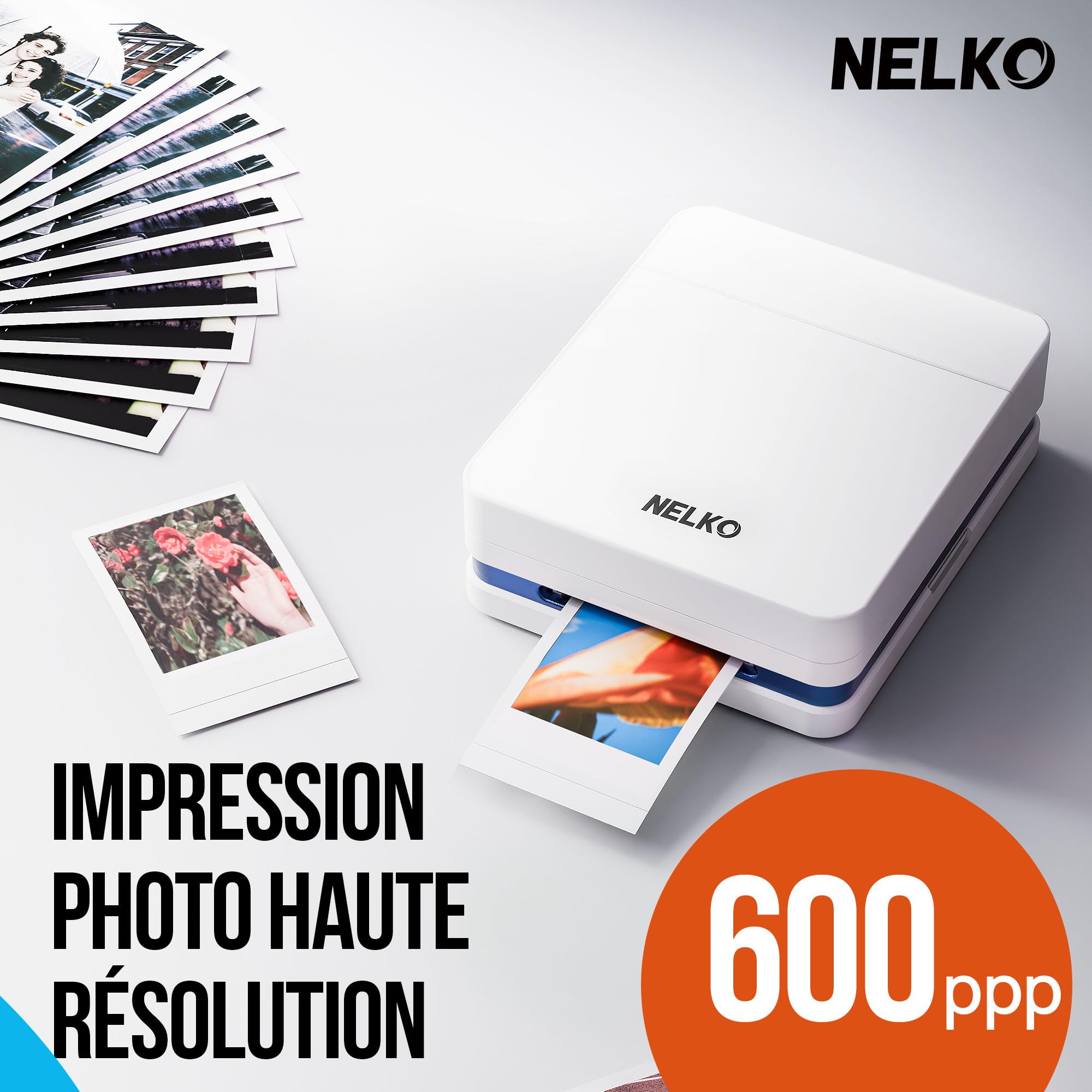 Nelko PP01 Mini Imprimante Photo Portable, 20 Feuilles, Blanc