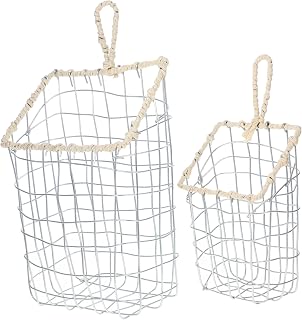 2 Pack Iron Wire Storage Baskets with Handles, Handwoven | Lightweight Portable Design, Multi Functional Shelf Organizer, for Towels, Snacks, Fruit, Bread, Vegetables