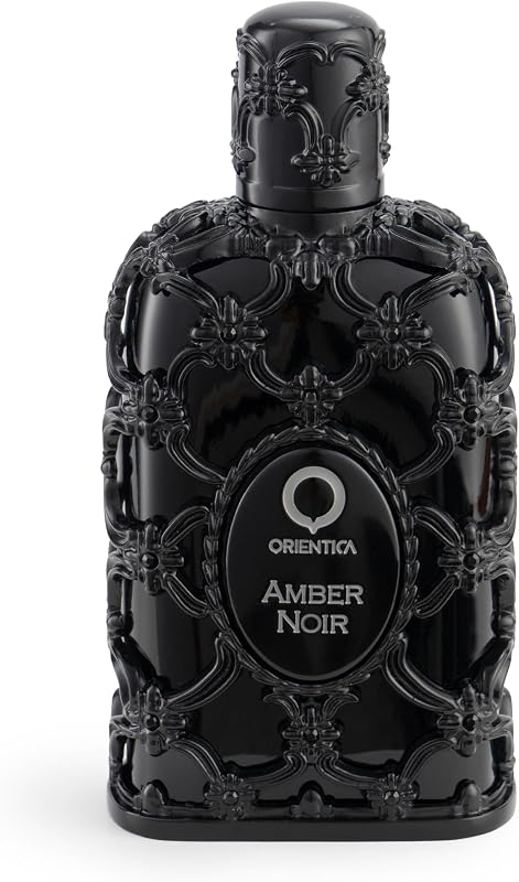 Orientica Luxury Amber Noir Eau De Parfum 2.7oz/80ml - Colonia picante para hombre con notas de elemi, higo, zanahoria, cedro, almizcle - Perfume árabe amaderado para hombres y mujeres - Perfumes Arabes Para Hombres y Mujer