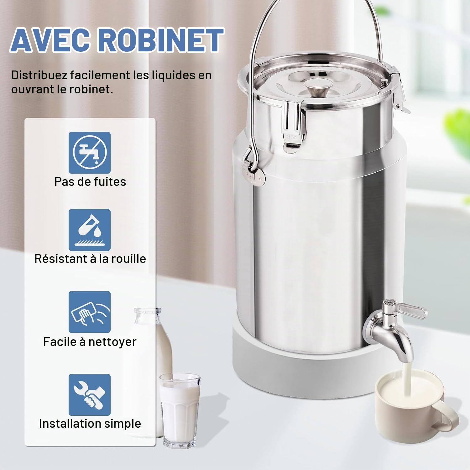 YUCHENGTECH Bidon à Lait en Acier Inoxydable 304 5L