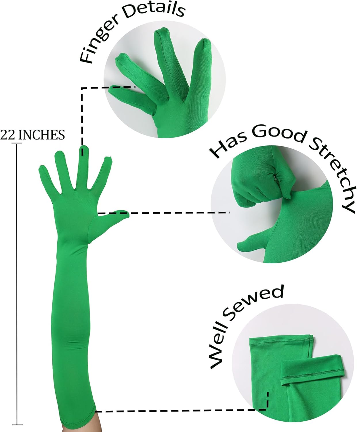 ATHX Men's and Women's Spandex Costume Long Gloves 22" Length Halloween Cosplay Stretchy Gloves Banquet Party Maxi Gloves - Image 3