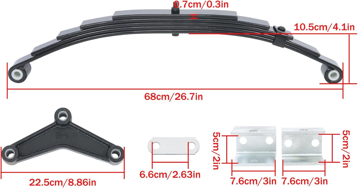 Tandem Trailer Axle Kit - 5 Leaves Double Eye 3000 lbs Capacity for 6000 lbs Axle with Equalizers Kits, Hangers Kit and Shackle Straps, 25-1/4 Length, 1.75 Width, 4 Sets