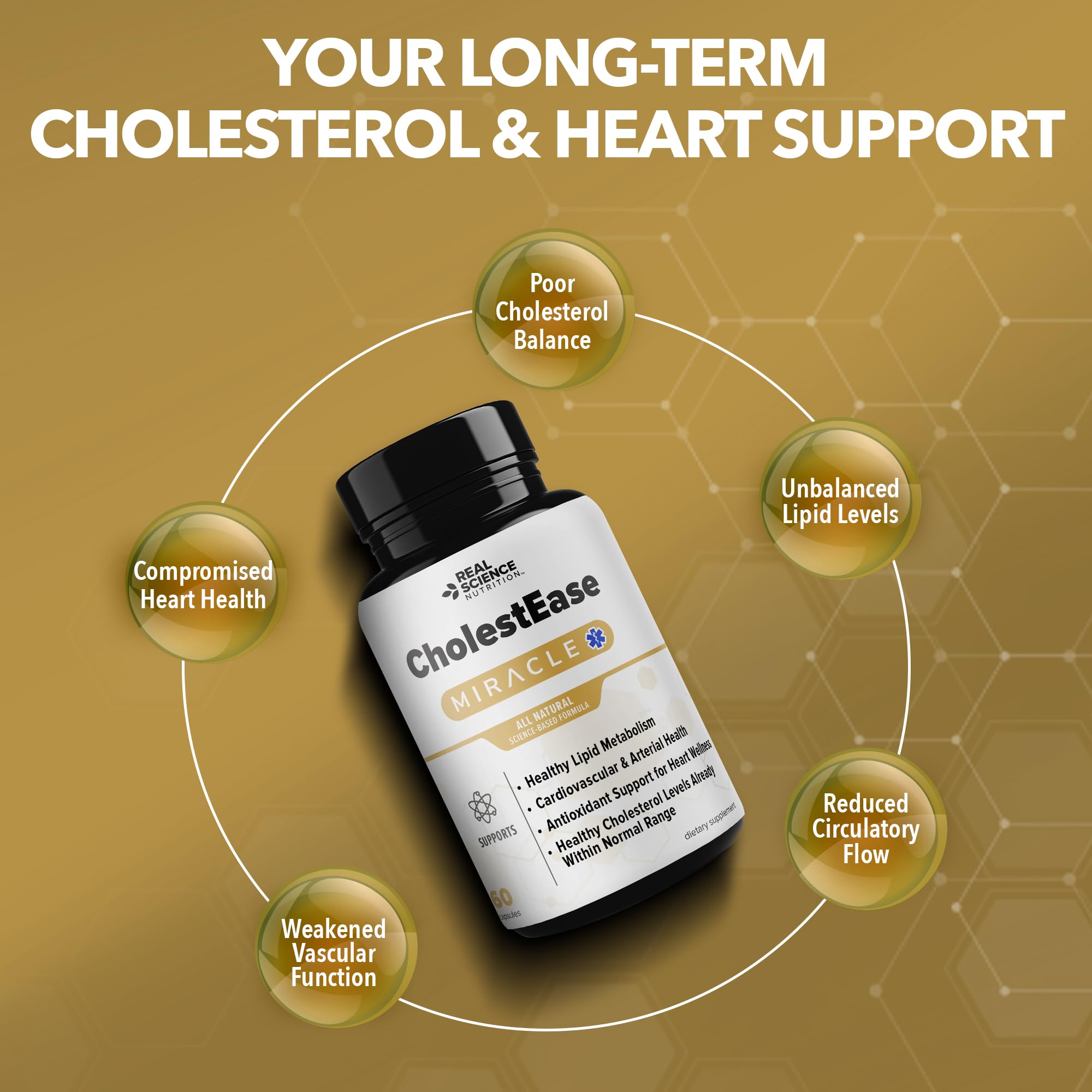 Real Science CholestEase – Cholesterol Health Supplement for Lipid Balance & Heart Support – Circulatory Support Formula with Vinitrox & GABA for LDL & HDL Balance – Made in USA, 60 Capsules — Amazon image 3