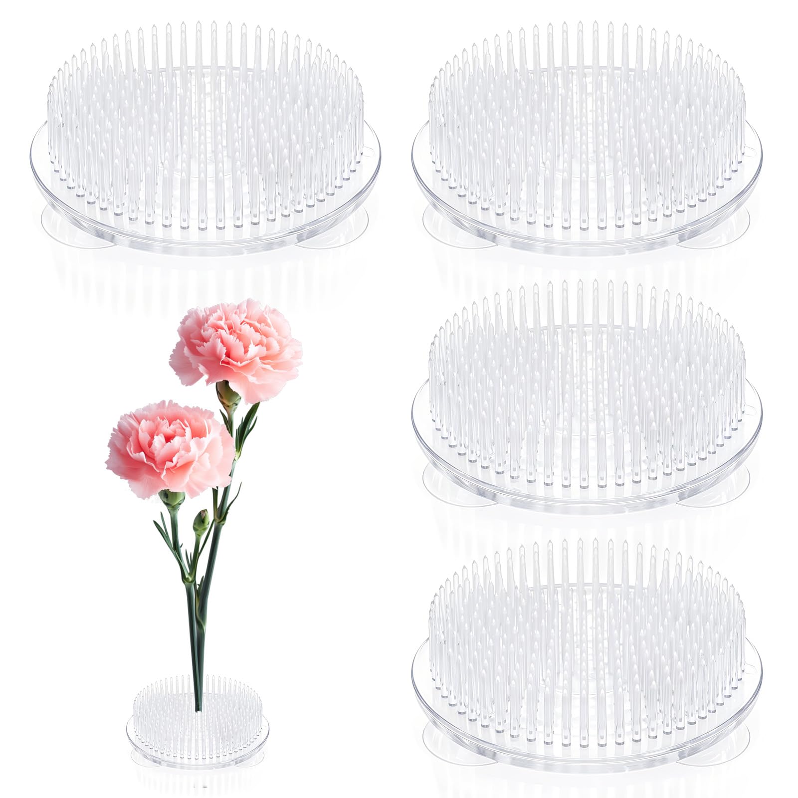 Hadnves 4 Pcs Clear Plastic Flower Frog Pins Round Flower Holder Flowers Arrangement Tool Flowers Frog Fixed Tools for Arrangements Vase Floral Arrangement Wedding Plant Decoration