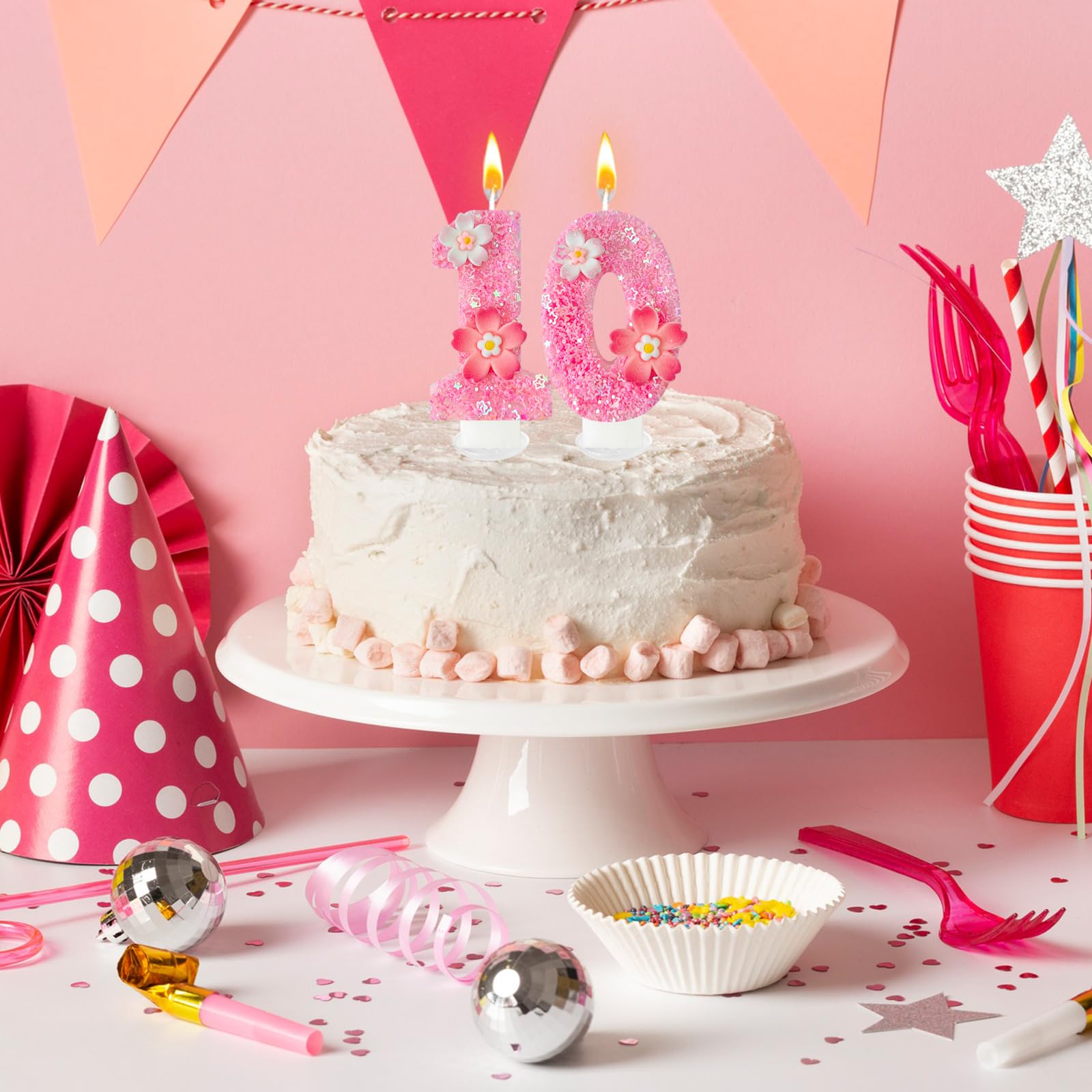 Vela de cumpleaños de flor rosa, velas de cumpleaños número 1 para pastel, primera vela para primer cumpleaños, decoración ideal para fiestas de cumpleaños, decoración de pasteles, aniversario de boda