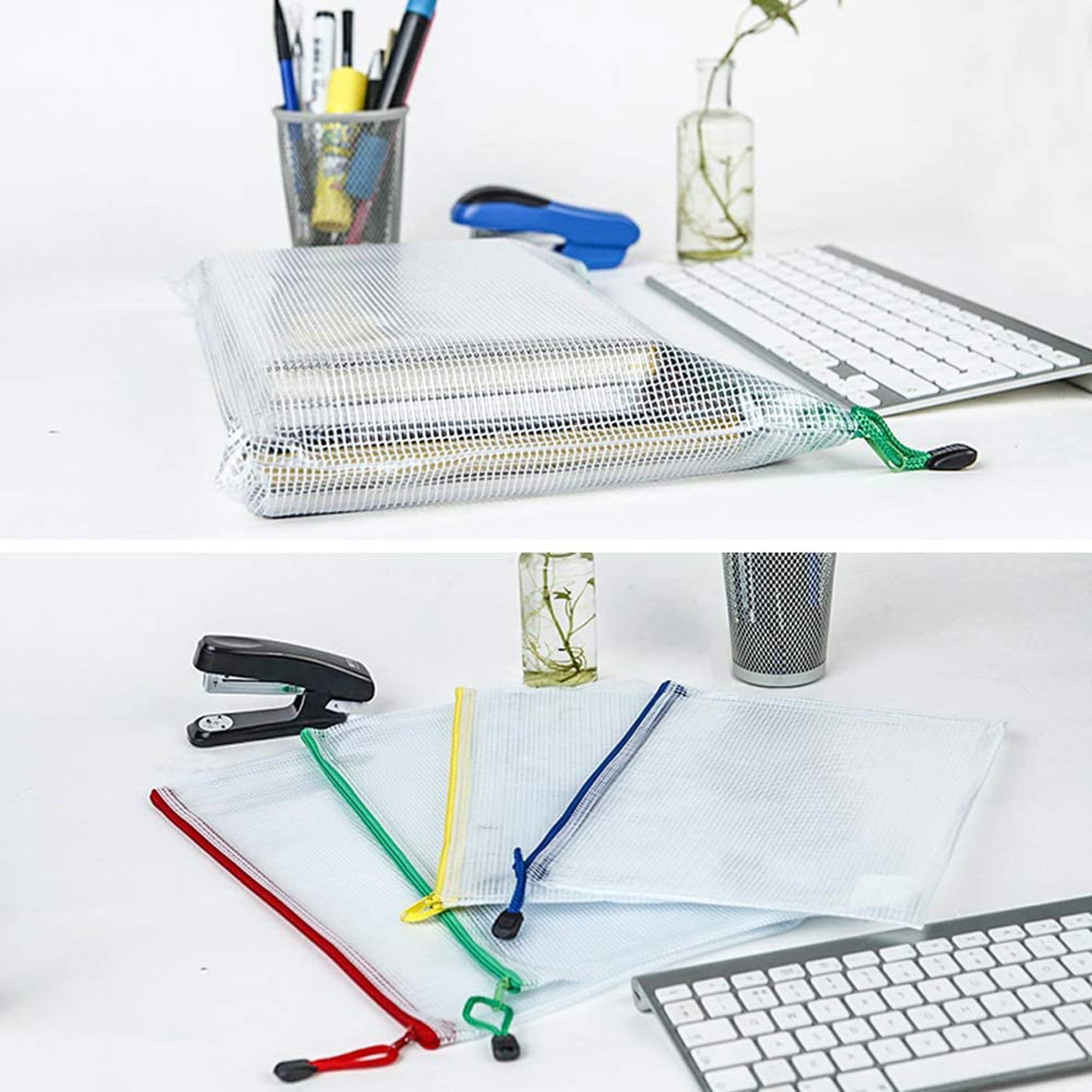 Borse con zip a rete 48 pezzi Zip Pocket Document Bags Cartelle portadocumenti in plastica con cerniera Formato lettera A4