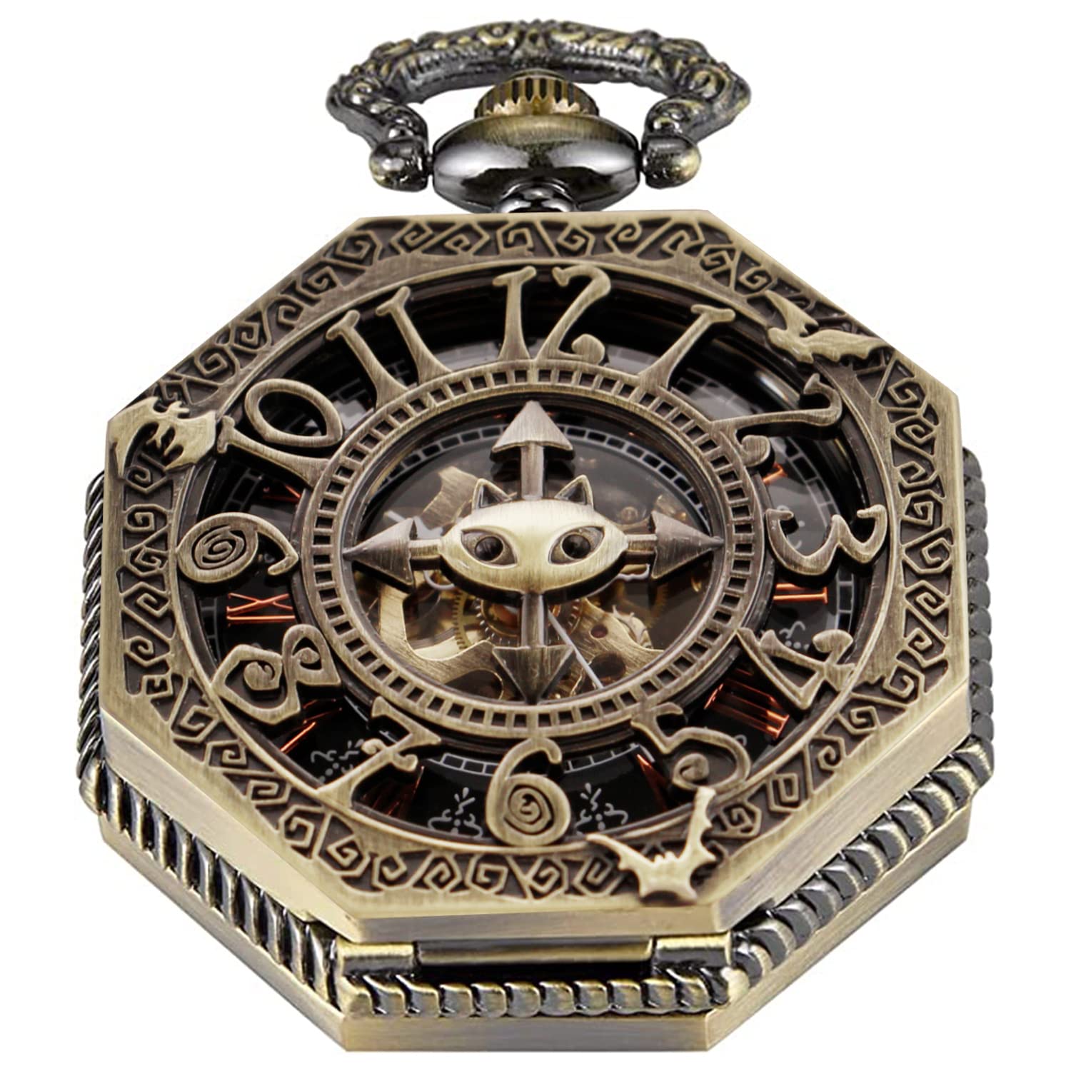 Classic Bronze/Black Mechanical Pocket Watches, Mechanical Vintage Bronze/Black Mechanical Pocket Watches Roman Numerals Black Dial Watches