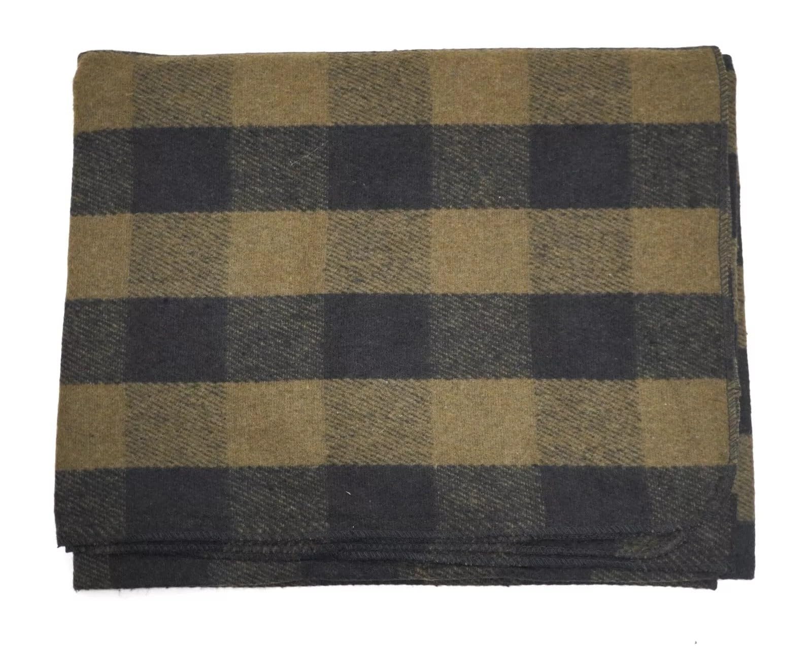 Wool Buffalo Plaid Blanket Throw Rug Olive Green & Black Check | Army Style Warm Wool Throw for Camping, Sofa, Picnic & Outdoor Use | Classic Tartan Check Blanket for Home & Travel