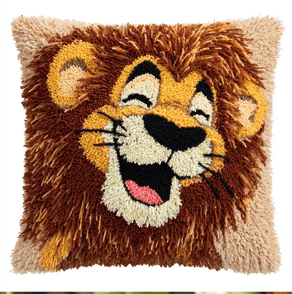 Kitquiver Latch Hook Kits for Adults Tiger Rug Cover Pillowcase Beginner DIY Needlework Embroidery Kits Handmade Set Craft Sofa Home Decor 43X43Cm