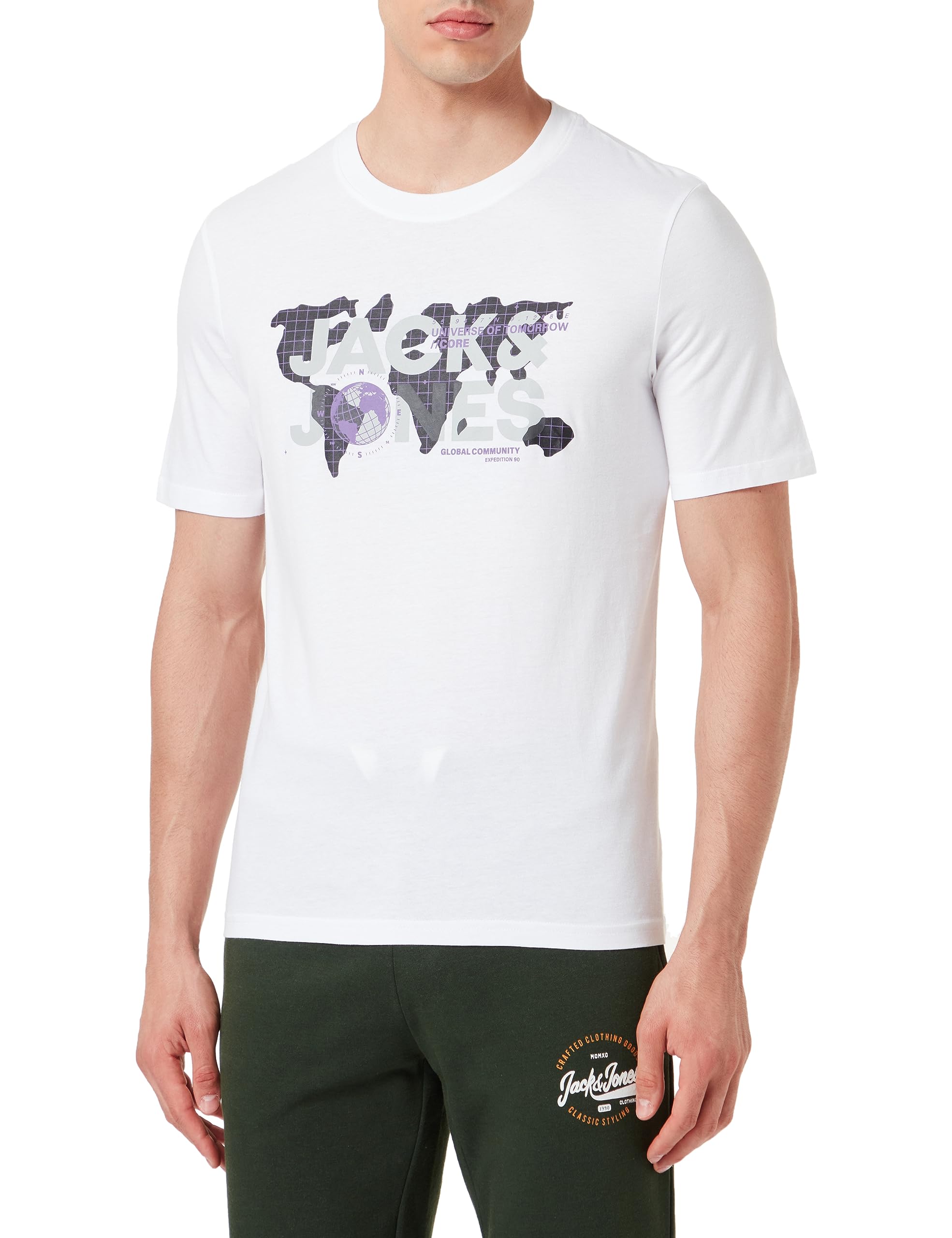 Jack & Jones Men's White Jcodust Tee Ss Crew Neck Noos Polo Shirt, Medium