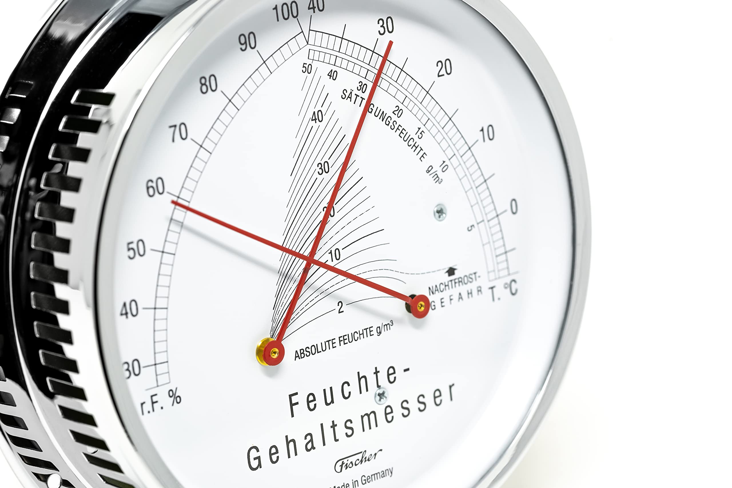 Fischer 5023-47 - Medidor climático para interiores – Higrómetro de pelo de 155 mm y termómetro bimetálico de latón – Fabricado en Alemania
