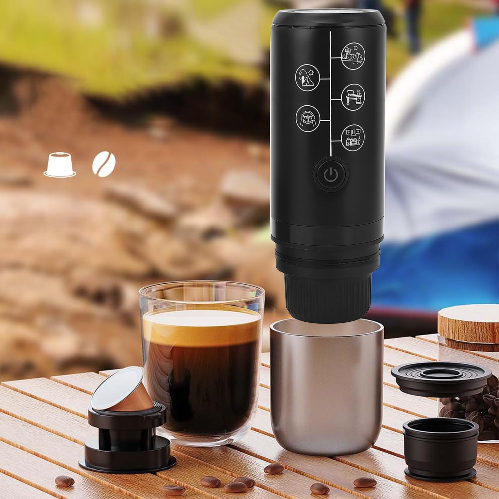 Amazon.com: Cordless Rechargeable Coffee Machine, Portable Electric Coffee  Maker for Outdoor Travel Use, Quick Recharging, Capsule System (Black) :  Everything Else