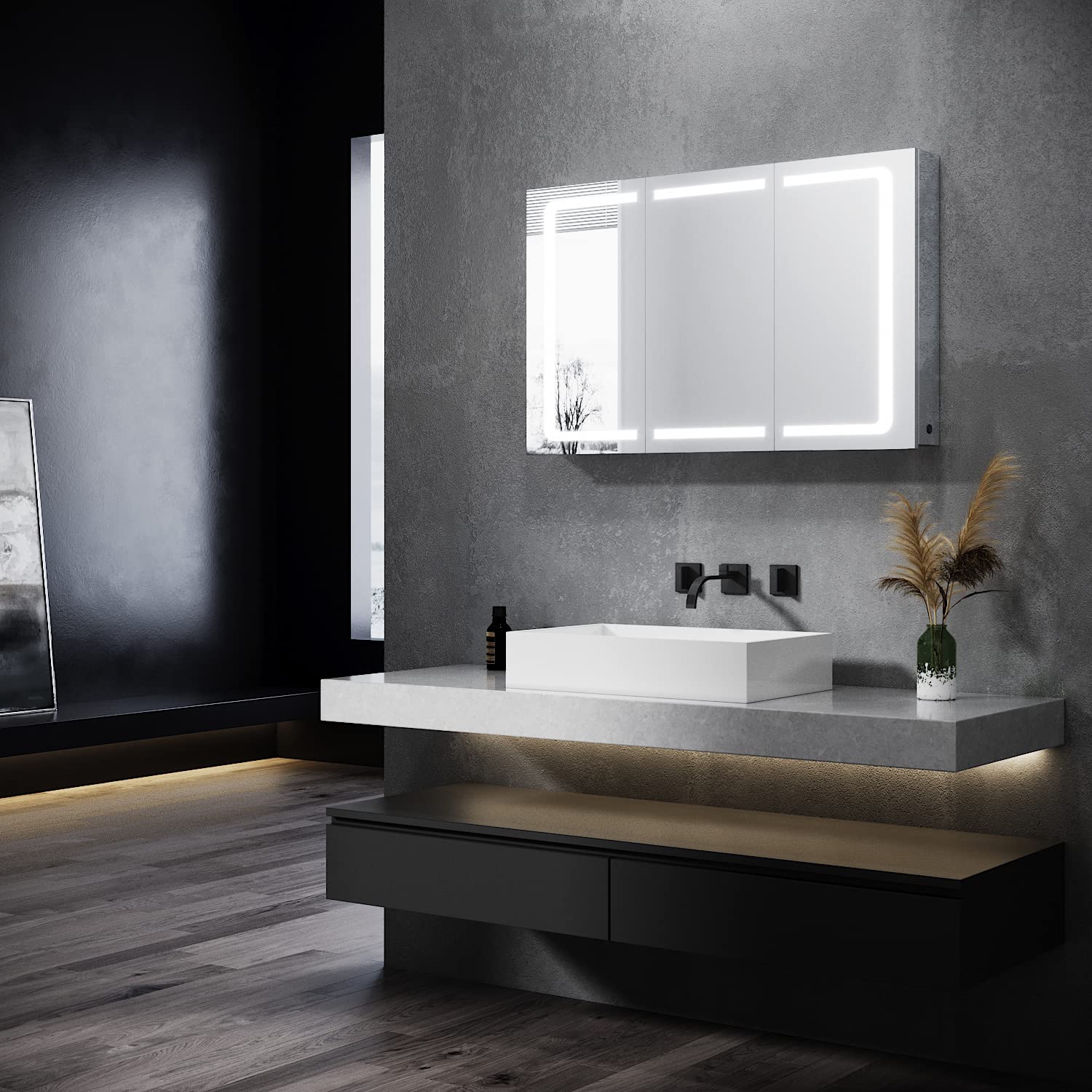 SONNI Szafka z lustrem LED, 105 x 65 x 13 cm, lustro łazienkowe, szafka ścienna, szafka łazienkowa z oświetleniem i gniazdkiem