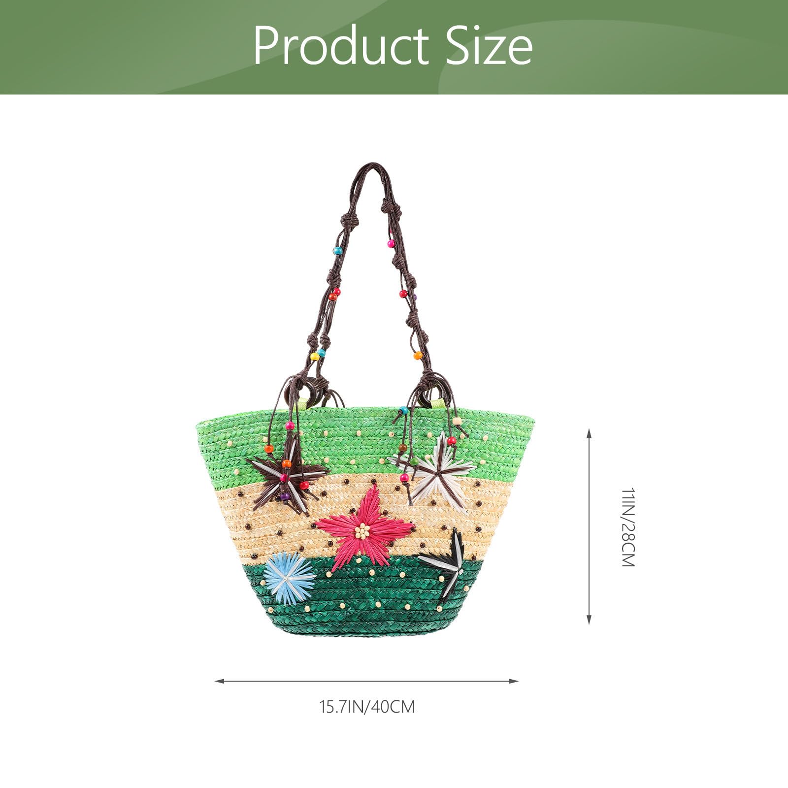 Bolso de Playa de Paja Tejido a Mano Decoracion Verano Verde