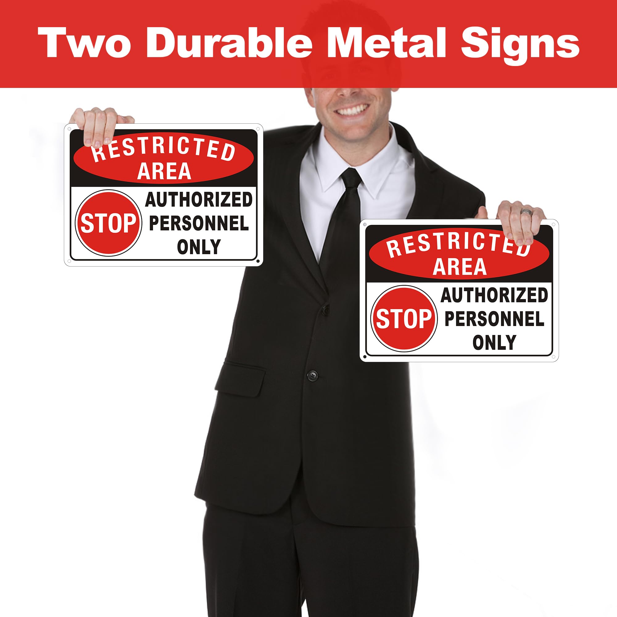 (2 Pack) Restricted Area Sign, Authorized Personnel Only Do Not Enter signs, 10 x 7 Inches Aluminum UV Protected Weatherproof and Easy to Install — Amazon image 2