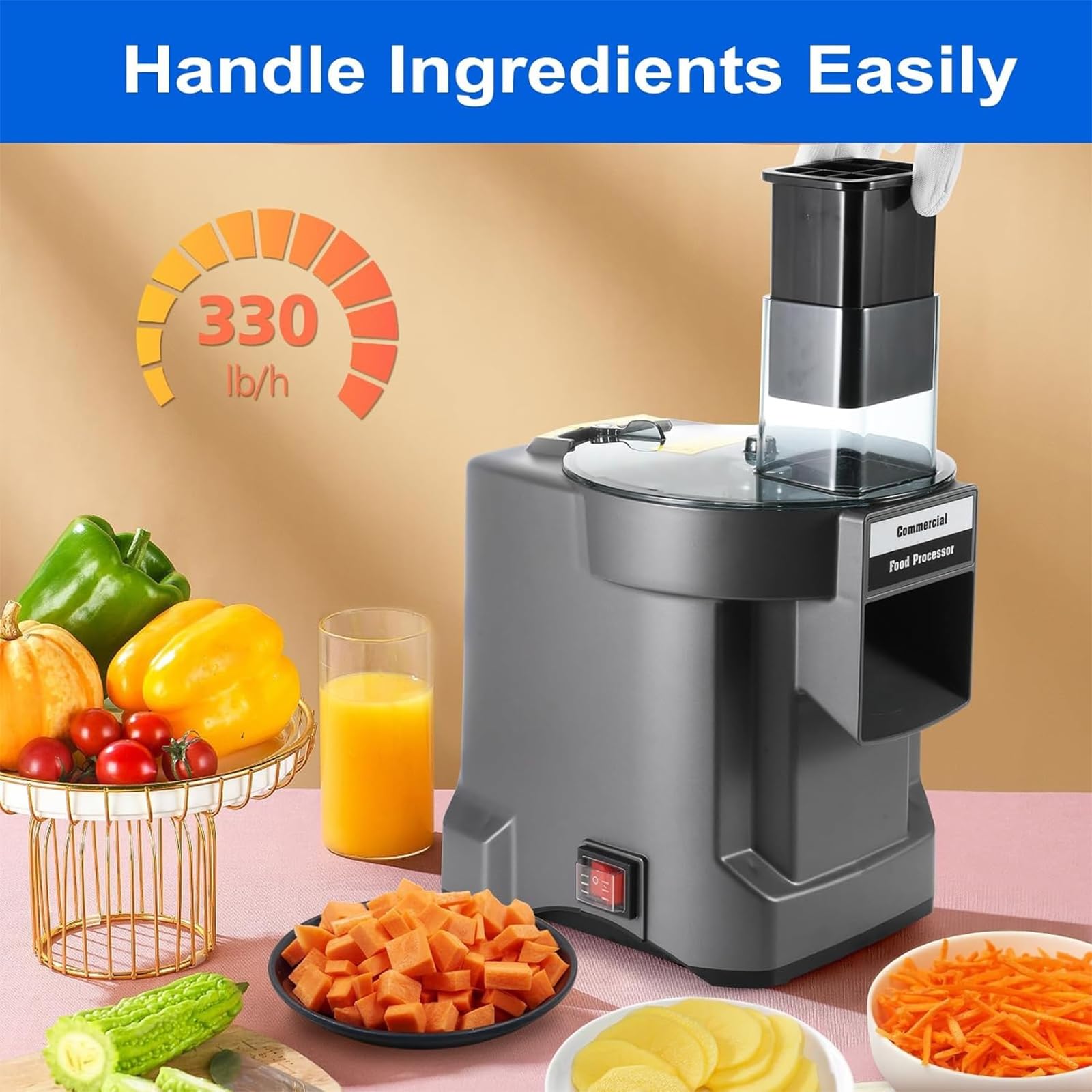 TsoLay Tritatutto Multifunzionale per Verdure, Robot da Cucina Professionale da 100 W con 3 Lame in Acciaio Inox, di Grande Diametro per Tagliare a Cubetti, Affettare E Grattugiare, per Cipolle