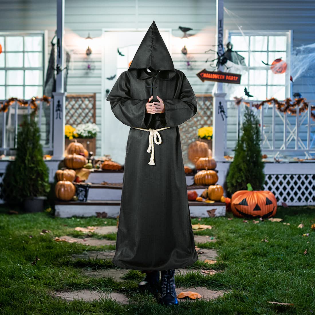 Wishstar Dekoracja na Halloween, średniowieczny renesans, mnich ze sznurkiem, męski prister z krzyżem na imprezę tematyczną, Halloween, Cosplay, karnawał i karnawał