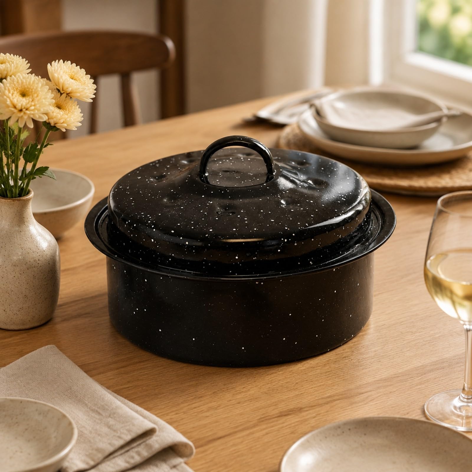 rockible Roaster in Ghisa Smaltata Distribuzione Uniforme Del Pentola con Coperchio Casseruola in Ghisa Smaltata per Famiglie, Cene Festive, Tostapane A