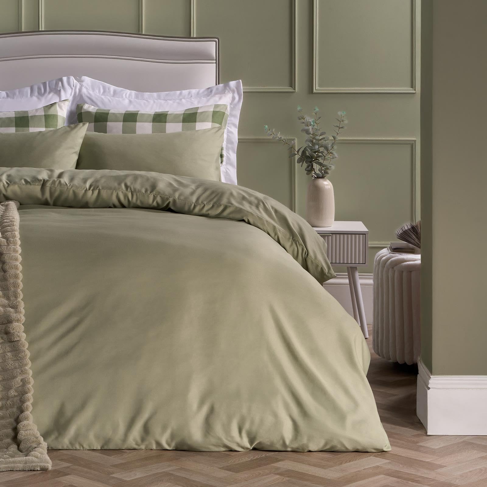 Brentfords Double Duvet Set, Super Soft Cosy Warm Microfibre Polyester Quilt Cover Set Luxurious Double Bedding Modern Comfy Duvet Cover Sets with Matching Pillowcases, Sage โ image 1