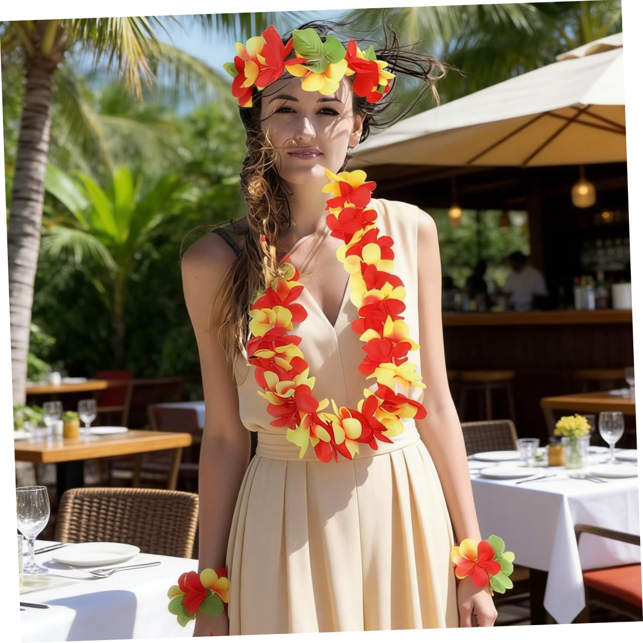 Guirnalda Hawaiana Decorativa con Collares Diademas y Pulseras de Flores Tropicales Accesorios Duraderos y Reutilizables para Eventos Luau y Temáticos Verano