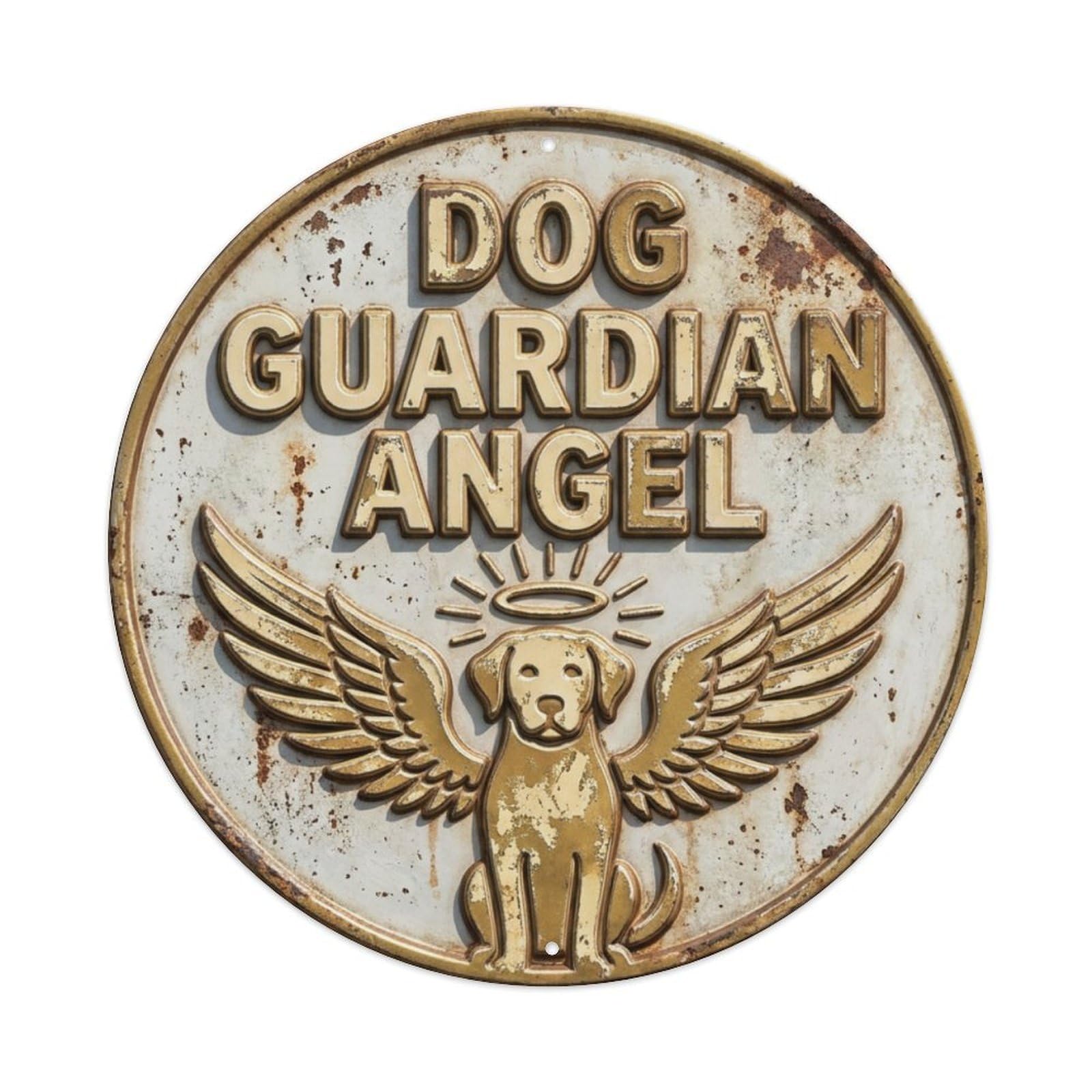 Dog Guardian Angel Paws Metal Tin Sign Plaque Wall Decor for Cafe, Club Bar, Office, Home Garden Round Metal Poster 8x8Inch