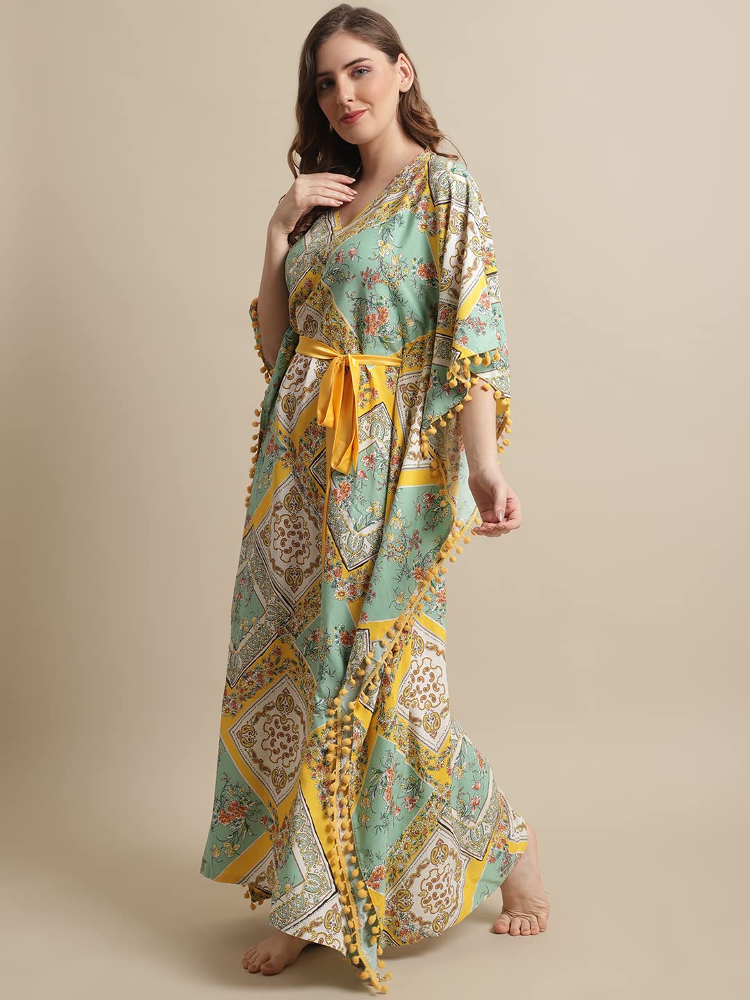 Claura Maxi Rayon Women Kaftan nightdress/kaftan nighty (X-Large, Yellow) 2