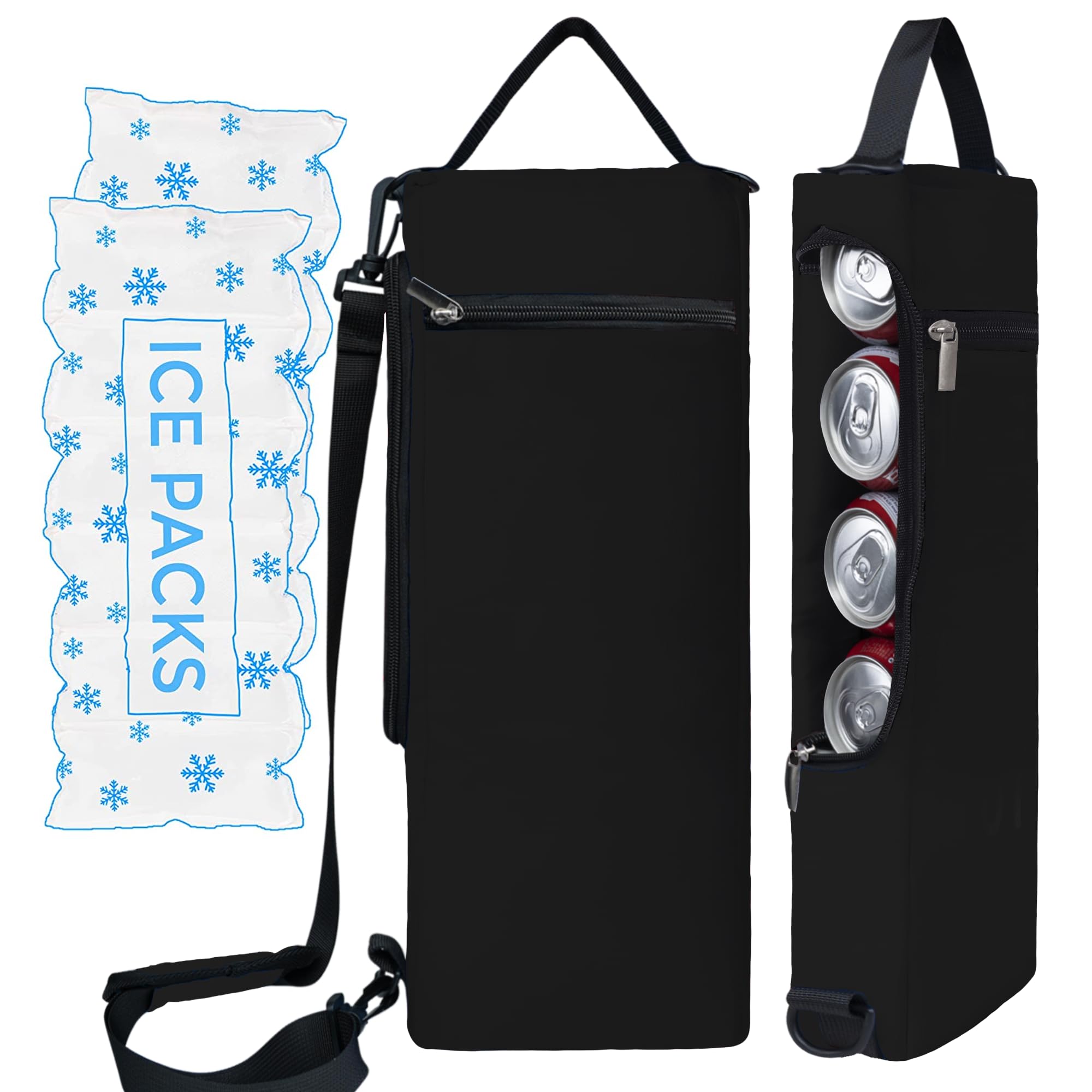 Golf Cooler Bag Plus Ice Pack Soft Sided Insulated Cooler Bag- Holds 6 Pack of Cans or 2 Wine Bottles - Grey Camo Golf Beer Sleeve Black Fits