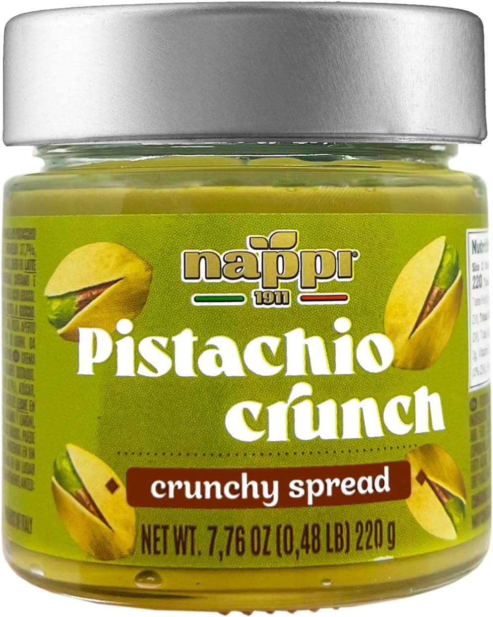 Crunchy Pistachio Butter, 7.5 oz, Sweet Spreadable Pistachio Cream with a Crunch, Pistachio Paste, Nut Butter, Product of Italy, Nappi 1911