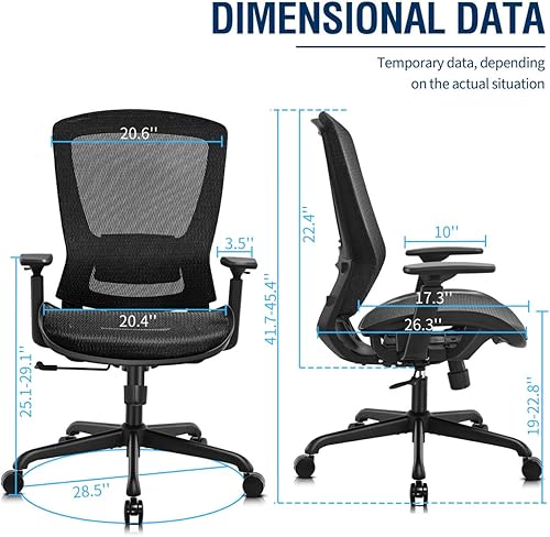 Miniatura 3 de ELABEST Silla de oficina de malla, silla de escritorio ergonómica para computadora, silla de tarea resistente - Soporte lumbar y reposabrazos