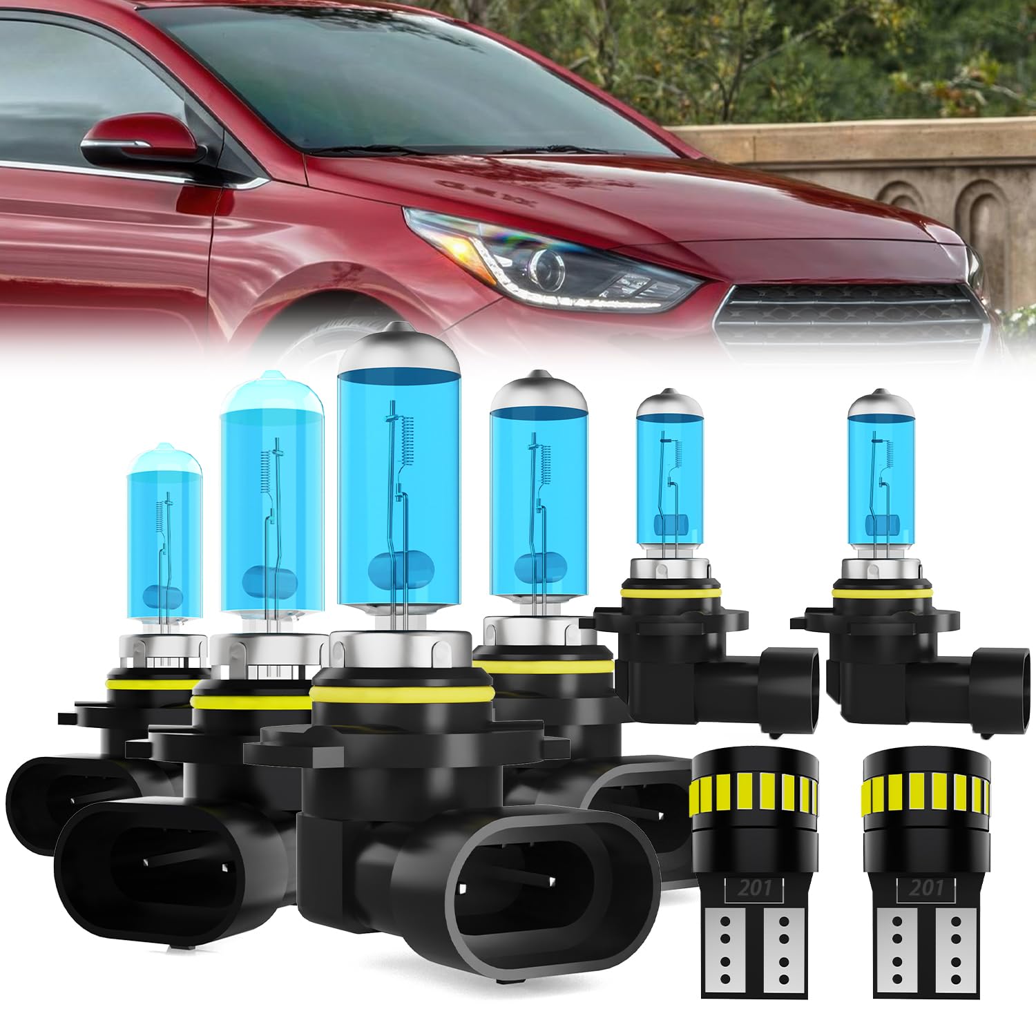 Headlight Bulbs License Plate Lights Fit For Hyundai Accent 2018-2022, 9005 High Beam + 9006 Low Beam + 9006 Fog Lights Halogen Bulb + License Plate Lights, Pack of 8