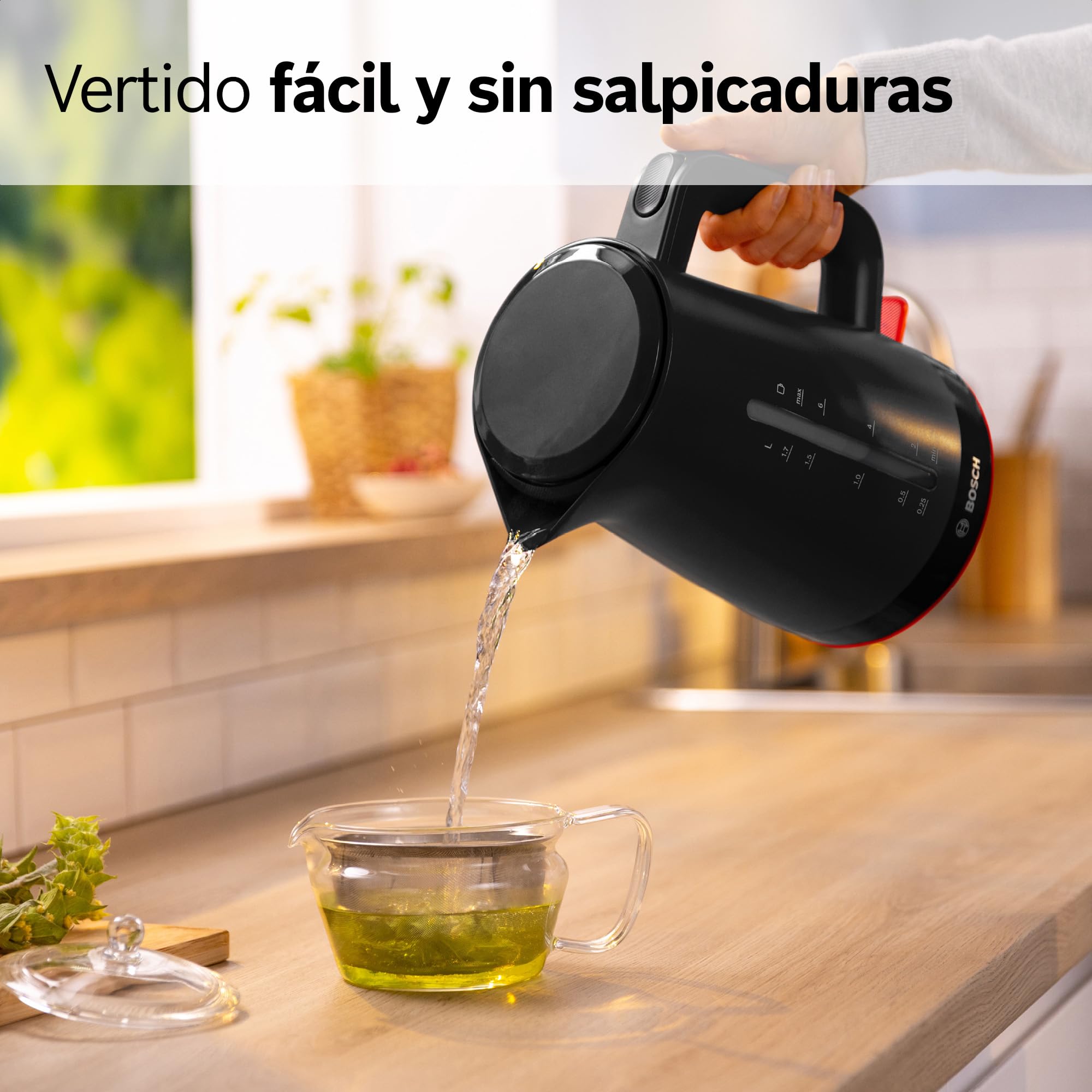 Bosch - Hervidor eléctrico, MyMoment, manejo ergonómico, triple sistema de seguridad, filtro antical, capacidad de 1,7 l, negro, TWK3M123