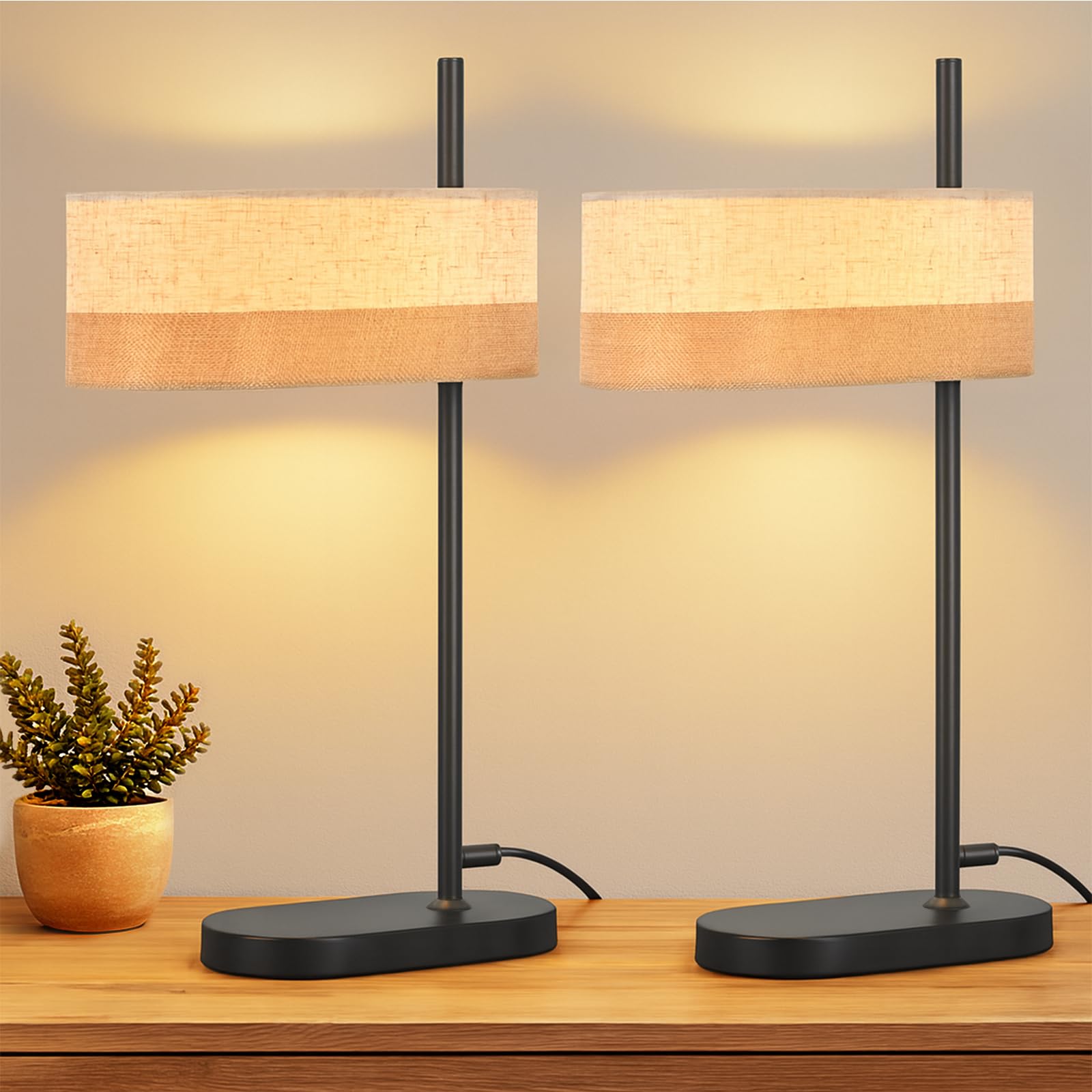 CBJKTX Tischlampe Wohnzimmer Tischleuchte Vintage 2er Set