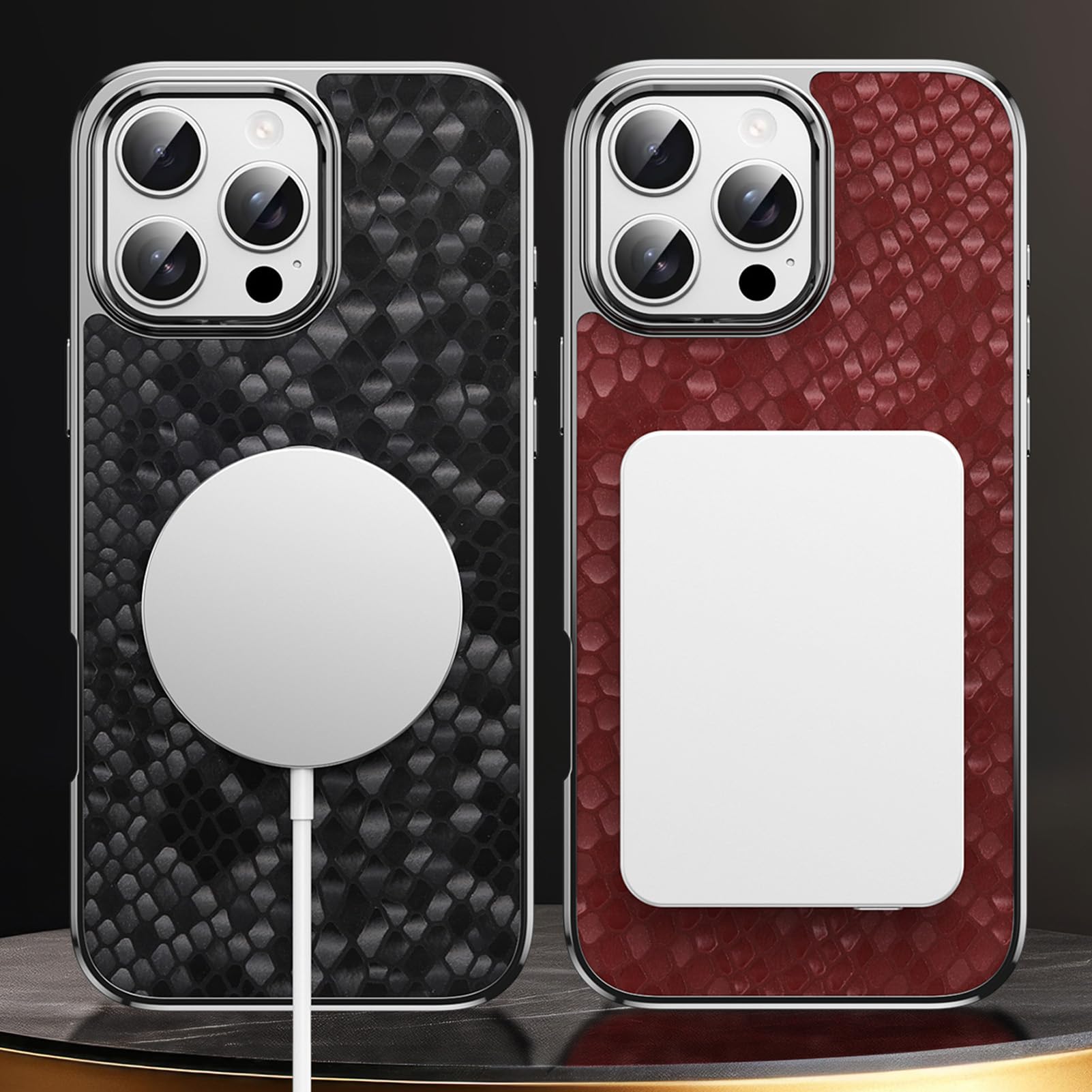 Luksusowe etui do iPhone 16 Pro Max / 16 Pro / 16 Plus/16, etui z prawdziwej skóry, etui na telefon komórkowy z widocznym logo i powłoką, smukłe etui ochronne, czarne, 16 Plus