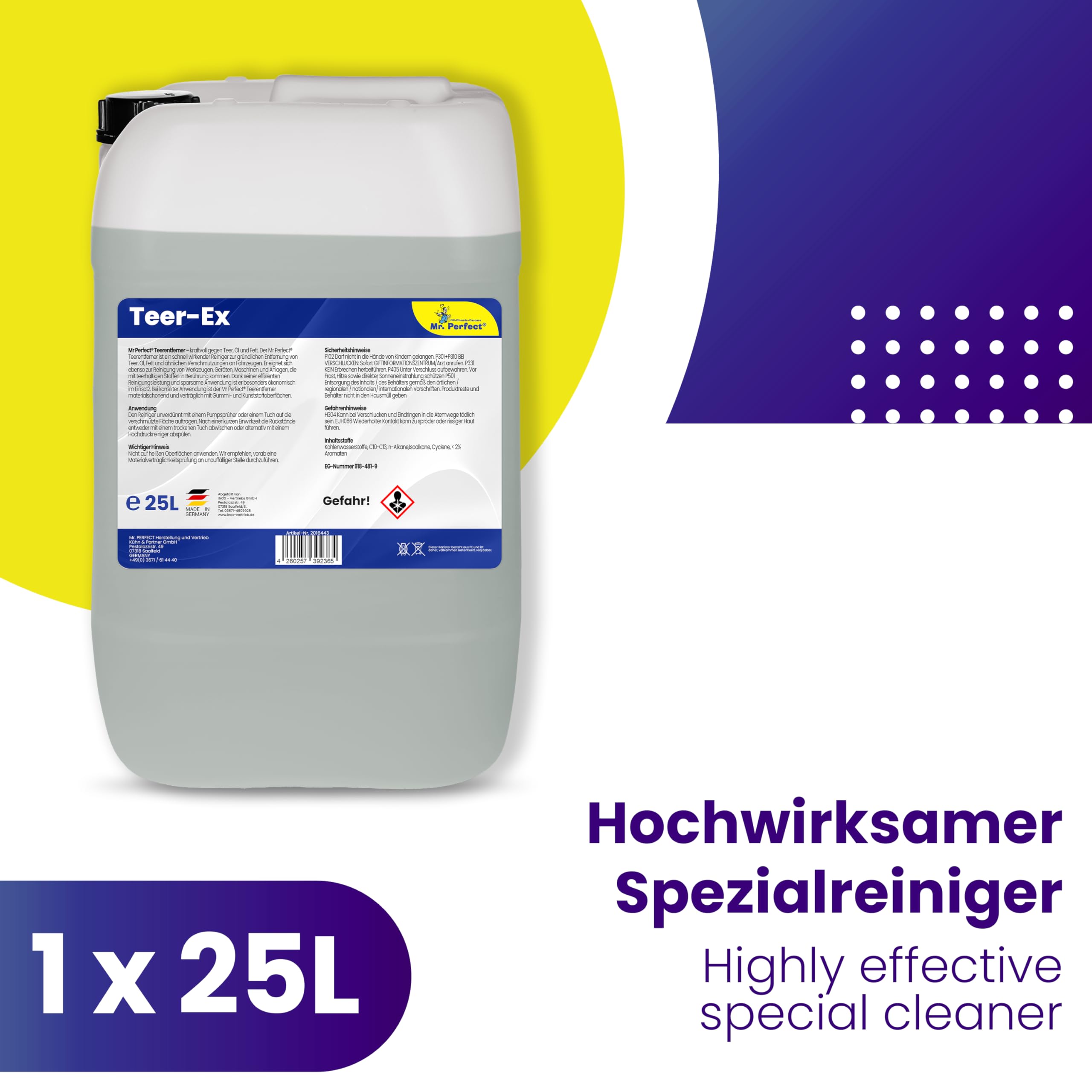Mr. Perfect® Professioneller Teerentferner Auto - 25L I Bitumen Entferner - Entfernt effektiv Teer, Bitumen, Öl & Fett I Baumharzentferner - Teer Entferner für Auto, Wohnmobil, Werkzeuge & Mehr