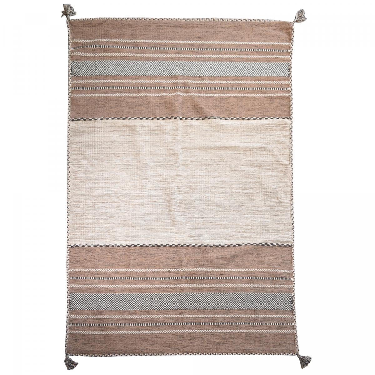 Jadorel Tapis Kilim, 160 X 230 Cm, Coton Naturel, Motif Ethnique Graphique, Beige, Marron, Tissé À La Main en Inde, Texture Kilim, 12206
