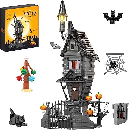 Nightmare Before Christmas Jack's and Sally Haunted House - Juego de construcción de casa embrujada con luz LED compatible con Lego, kit de juguete