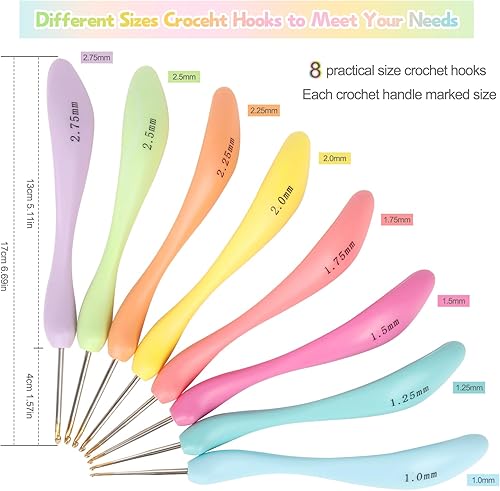 Miniatura 3 de Katech - 8 agujas de ganchillo ergonómicas de diferentes tamaños y tamaños pequeños, juego de ganchillo de encaje, herramientas de tejer para