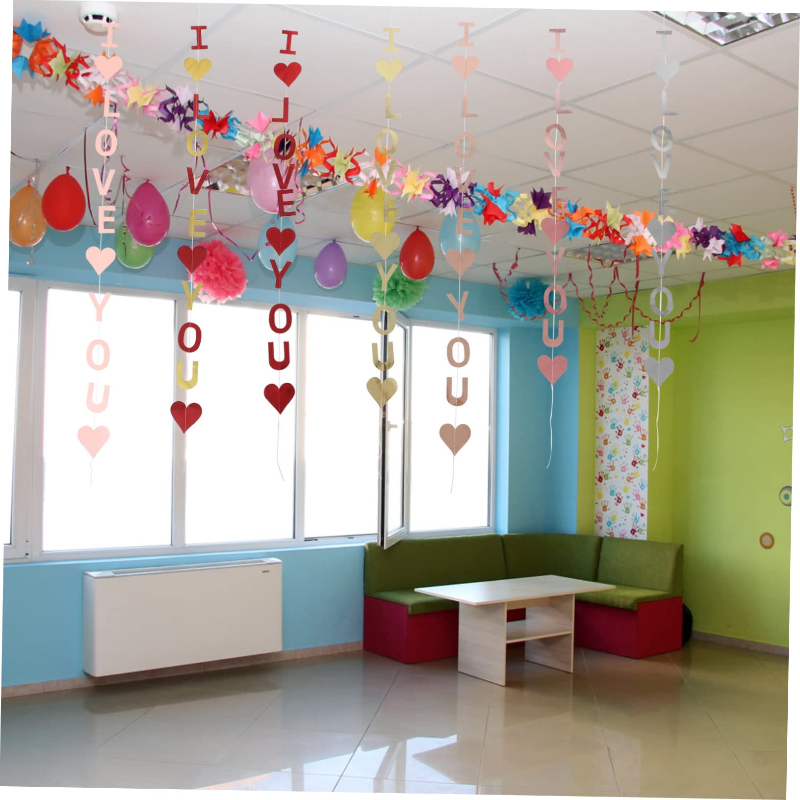 MAGICLULU 4 Sätze Dekorative Gegenstände Willkommen Zuhause Frohe Weihnachten Ammer Hängendes Herz Hochzeitsdeko Wandverkleidung Ich Liebe Dich Banner Hochzeitsbanner Papier 7 Stück * 4