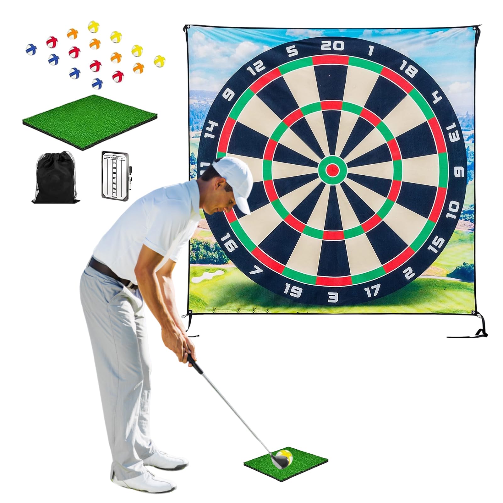 mufojyez Golf Chipping Game Set, Golf Training Aid with Dart Game & Score, Indoor Outdoor Golf Practice Equipment, Movable Chipping Mat, Dart Game for Golf Skills, Golf Enthusiasts & Beginners 200cm