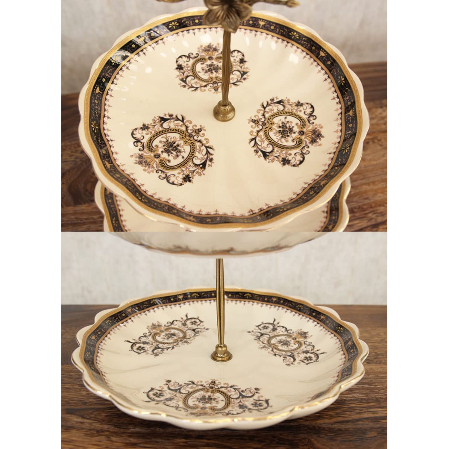 Piatto di Frutta retrò, espositore per Torta da Dessert in Ceramica a 2 Livelli, Vassoio per Frutta secca, Porta Caramelle per Snack