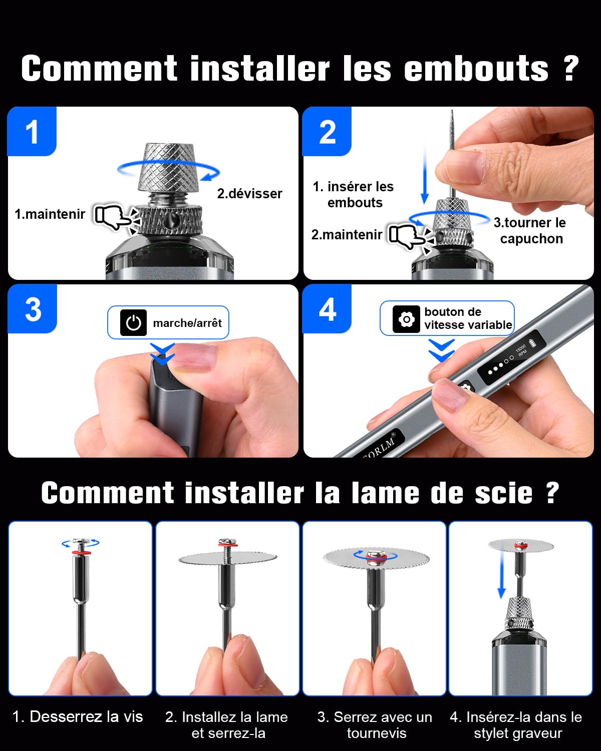 Stylo de gravure électrique – Gravez plus de 50 surfaces – Écran LCD, lumière LED, 5 vitesses, 30+ accessoires, charge USB-C – Graveur bijouterie, idéal bijoutiers, modélistes et créatifs