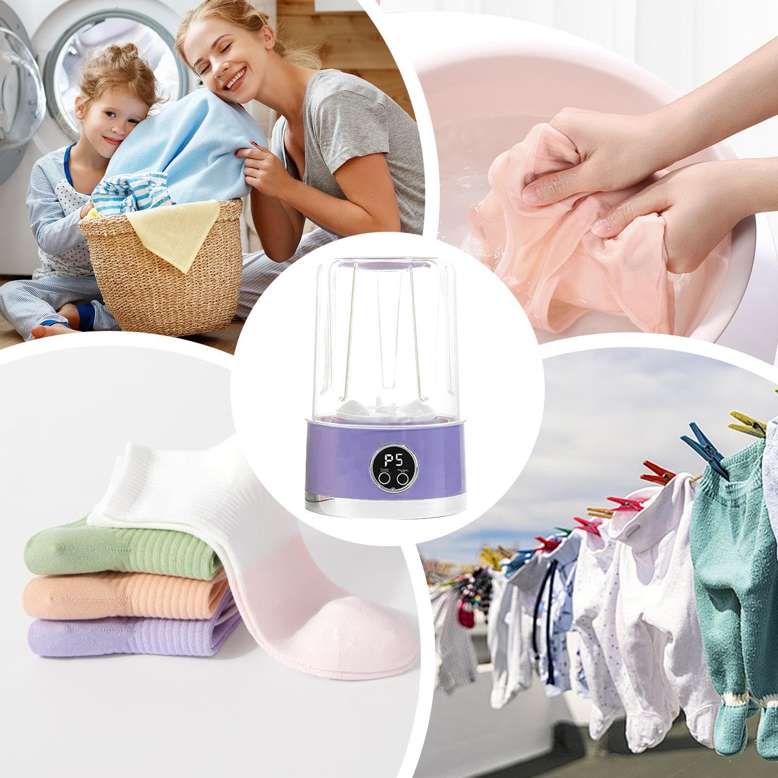 Lavadors Portátil Mini Recargable, Con Centrifugador, 20x13x13 cm Capacidad Para Ropa Interior, Calcetines Y Ropa De Bebé, Lavado Con Batería De Larga Duración, Ideal Para Viajes Y Espacios Pequeños - 5